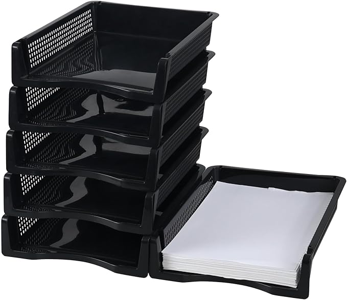 6 Pack Stackable Letter Trays, Plastic File Organizer Tray, Desktop Document by Melontray
