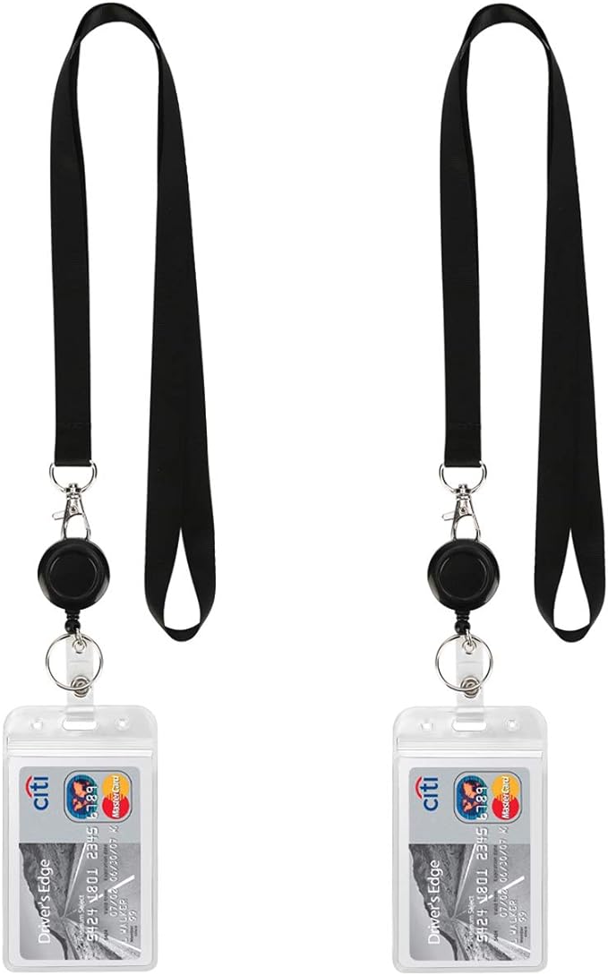 2Pack Black Lanyards, Retractable Badge Reel by YOUOWO