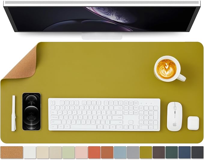 Cork Desk Mat - Dual-Sided Desk Pad for Office and Home - Desk Organization and Accessories - Ideal for Large Mouse Pad and Desk Mats on Top of Desks(Olive Green,80cmx 40cm)-DeskLoop Office