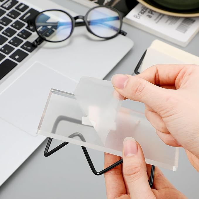 Amyhill 2 Pieces Acrylic Business Card Holder for Desk Clear Horizontal Business Card Display Stand Postcard Holder for Office Home Desktop (Black)-DeskLoop Office