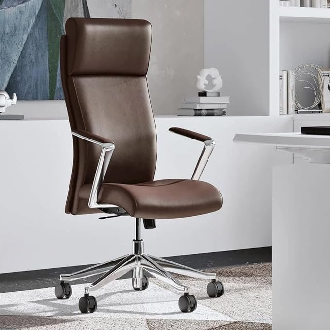 ZURI Draper Leather Executive Chair with Aluminum Frame- Dark Brown-DeskLoop Office
