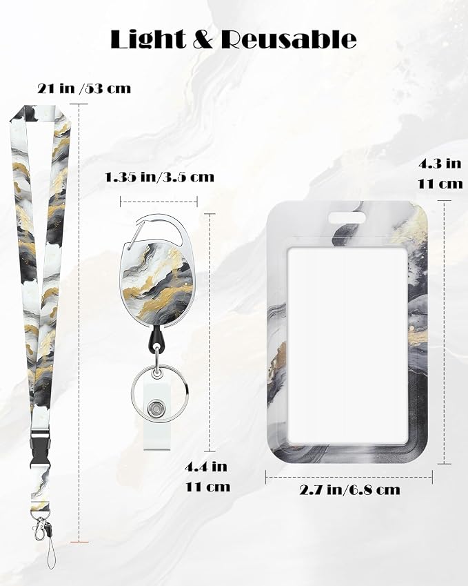 Uniclife Marbling Sliding Badge Holder Black & White Marble Pattern Plastic - Image 4