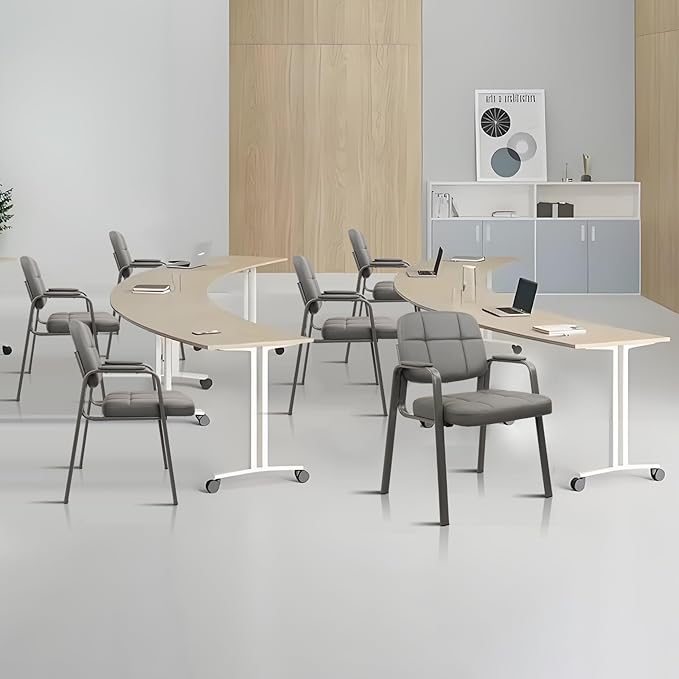 CLATINA Waiting Room Guest Chair with Bonded Leather Padded Arm Rest for Office Reception and Conference Desk(Grey 2 Pack)-DeskLoop Office