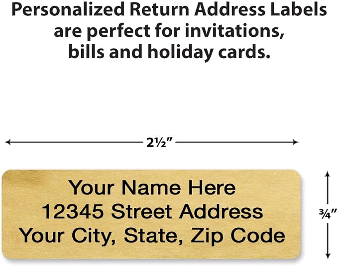 Personalized Return Address Labels, Roll of 250 Gold Foil Self-Adhesive Labels - Image 2