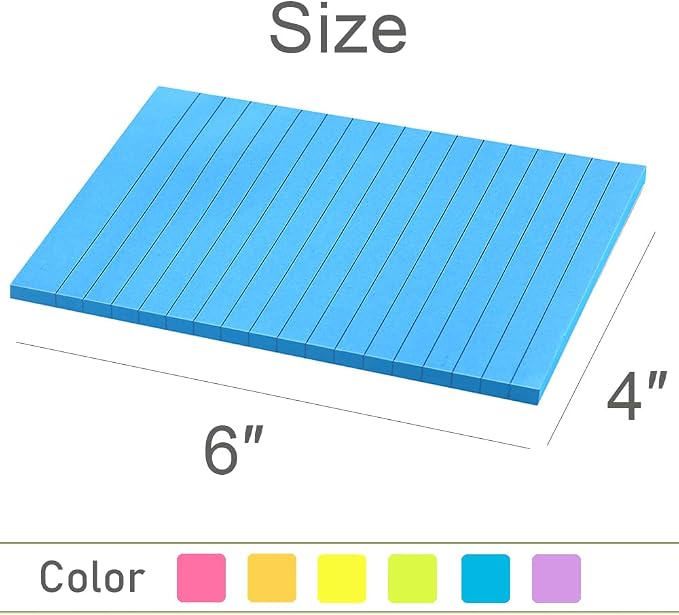 Lined Sticky Notes 4X6 in Bright Ruled Stickies Colorful Super Sticking Power - Image 3