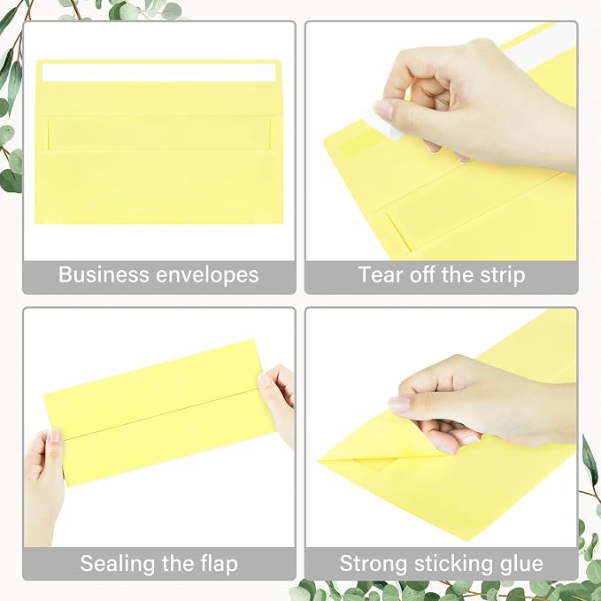 100 Pack #10 Business Envelopes, Self Seal Standard Light Yellow Envelopes - Image 4