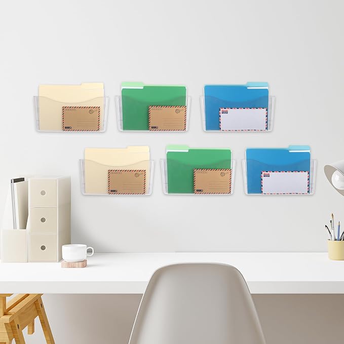 EASEPRES 6 Pack Clear Single Pocket Hanging File Organizer, Plastic Wall Mount - Image 6