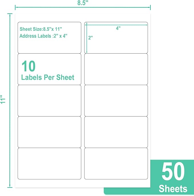 L LIKED 2" x 4" Label Stickers, Printable White 10 per Sheets Total 300 Labels, for Laser/Inkjet Printing - Matte (300 Labels)