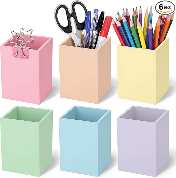 Ctosree 6 Pcs Pastel Wooden Pencil Holder Back to School Pastel classroom Decor by Ctosree