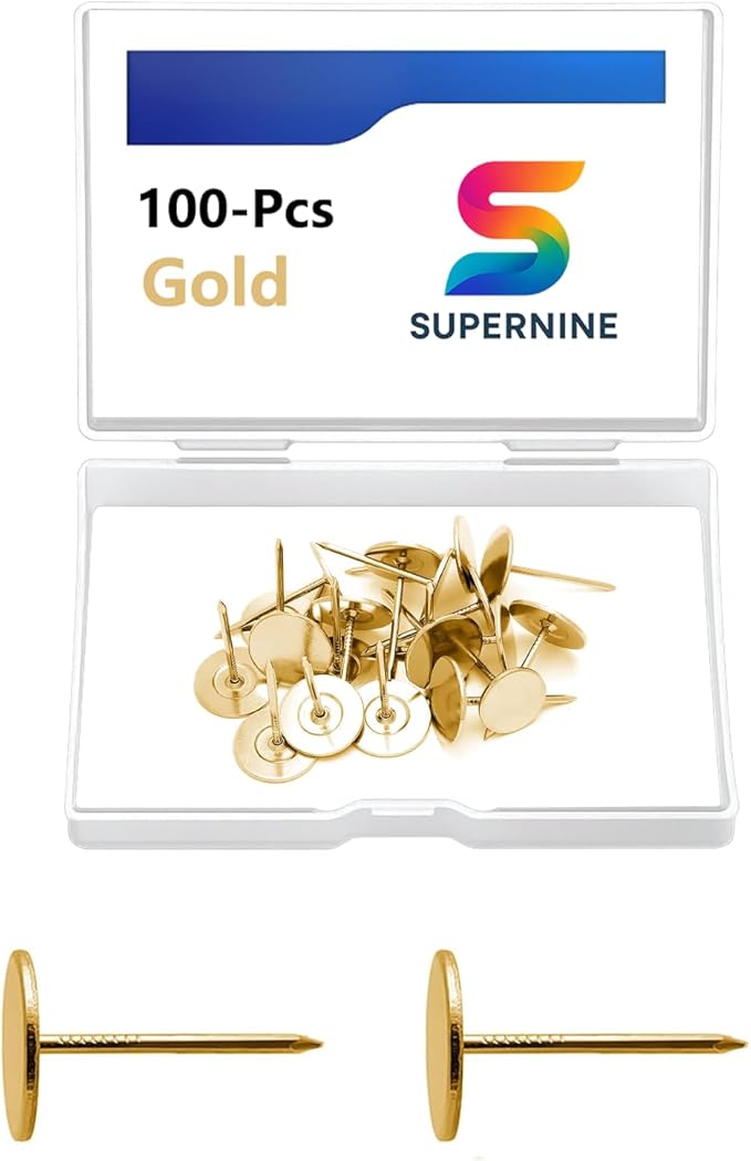 Golden Thumb Tacks, Multipurpose Upholstery Nails, Decorative Nail Heads, and Wall Tacks for Secure Fixing & DIY Projects, 100Pcs-DeskLoop Office