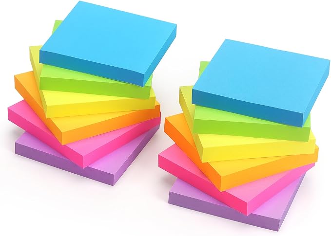 Early Buy Sticky Notes 6 Bright Color 12 Pads Self-Stick Notes 3 in x 3 in by EarlyBuy