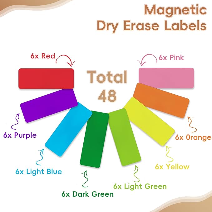 48 Pieces Colorful Magnetic Dry Erase Labels, Waterproof Reusable Strips - Image 3