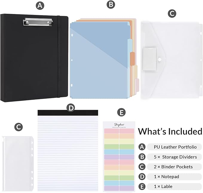 SKYDUE 3 Ring Binder with Clipboard, 13.2" × 10.2" Faux Leather 1 Inch Binder - Image 3