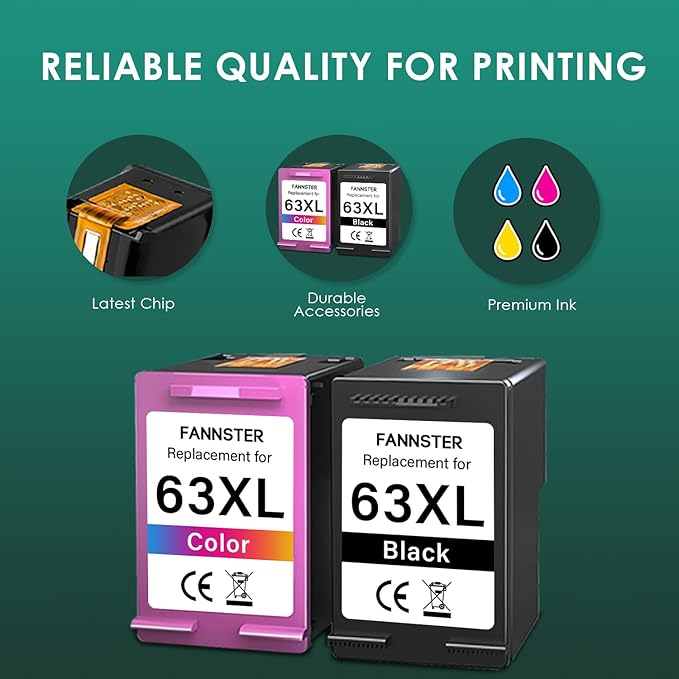 63XL Ink Cartridges Black and Color Replacement for HP Ink 63 XL 63xl Black Ink Cartridge Work with HP63 3830 4650 4652 4655 5200 5252 5255 5258 4520 4512 1112 2132 3630 3632 Printers 2PK-DeskLoop Office