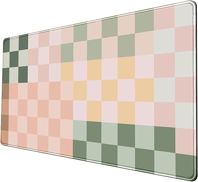 Checkered Desk Mat Cute Pink Pastel XXL Large Mouse Pad Aesthetic Boho Desk Pad by Nasdalgias
