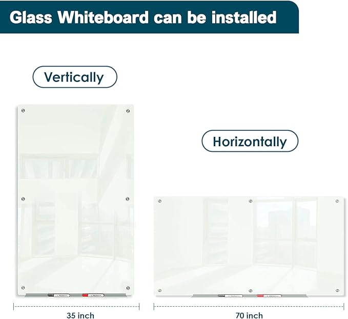 J&J worldwide Glass Dry Erase Board 6' x 3', Glass Whiteboard Magnetic, Large Frameless Glass White Boards for Walls, Includes Magnets, Marker Tray, Eraser for Office, Home, School-DeskLoop Office