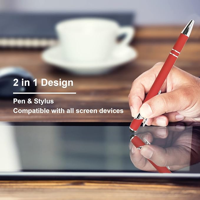 Ballpoint Pen with Stylus Tip, Soft Touch Click Metal Pen, 1.0mm Medium Point, Black Ink, 12 Count(Red)-DeskLoop Office