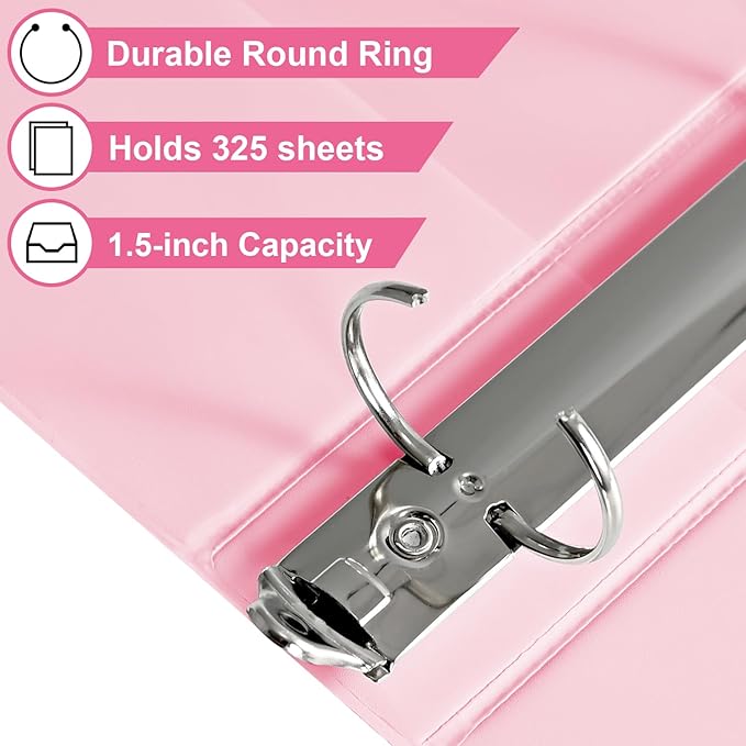 1.5-inch 3 Ring Binder with 2 Pockets, Premium 1.5'' Binders Holds US Letter Size 8.5'' x 11'' Paper - Versatile Binders for Office, Home, and School Use, 6 Pack (1.5-inch Pink)-DeskLoop Office