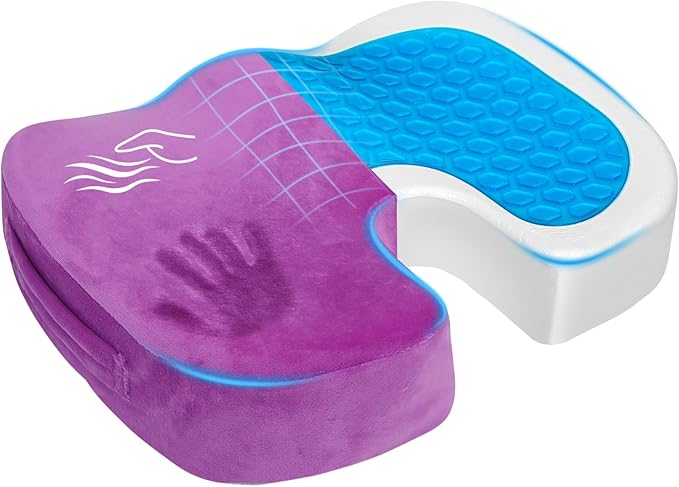 Gel Seat Cushion for Car Office - Memory Foam Pain Relief Chair Pillow Cushions - Tailbone Sciatica Coccyx Butt Lumbar Support Pad for Sitting Driving Traveling, Velvet, Purple-DeskLoop Office