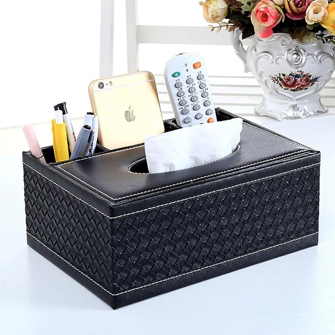 PU Leather Household Office Rectangular Tissue Box Storage Organizer Box | - Image 4