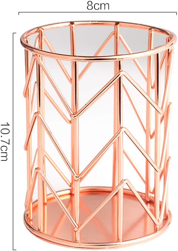 Pen Holder for Desk, Make Up Brush Holder Rose Gold Metal Wire Pencil Cup - Image 2