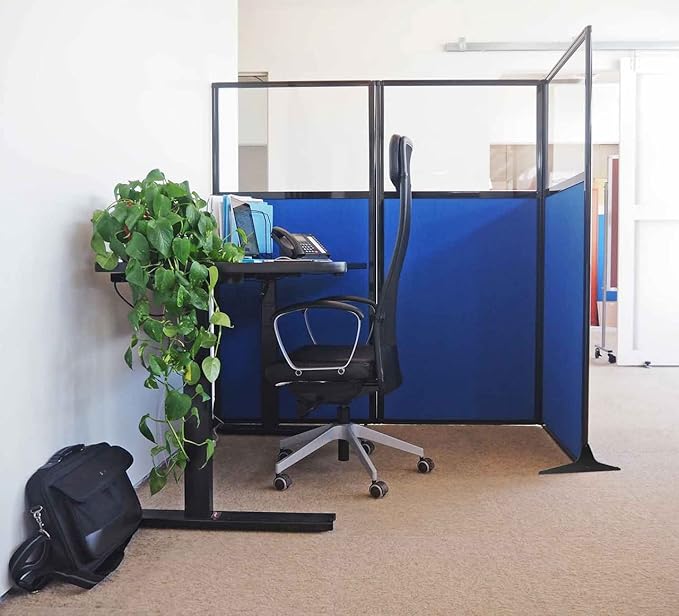 Versare Office Workstation Screen | Portable Wall Divider | Modern Cubicle | Freestanding Privacy Screen | Flexible Work Space | 3 Panels | 99" Wide x 70" Tall Black SoundSorb Panels with Window