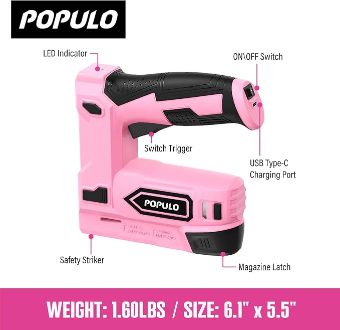 POPULO Pink Electric Staple Gun, 4V Cordless Battery Powered Staple Gun - Image 7