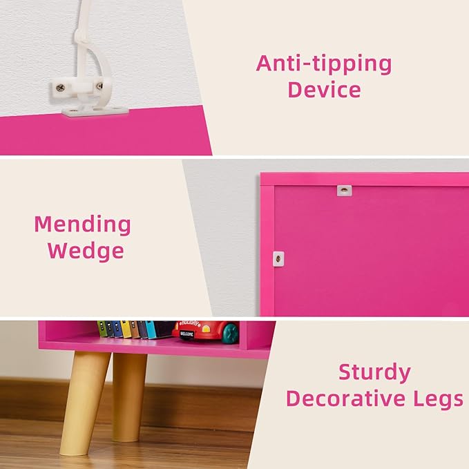 LEYAOYAO Bookshelf,3 Tier Book Shelf with Legs,Pink Modern Bookshelf,Large Freestanding Open Modern Bookshelves,Display Bookcases Decor Furniture for Nursery-DeskLoop Office