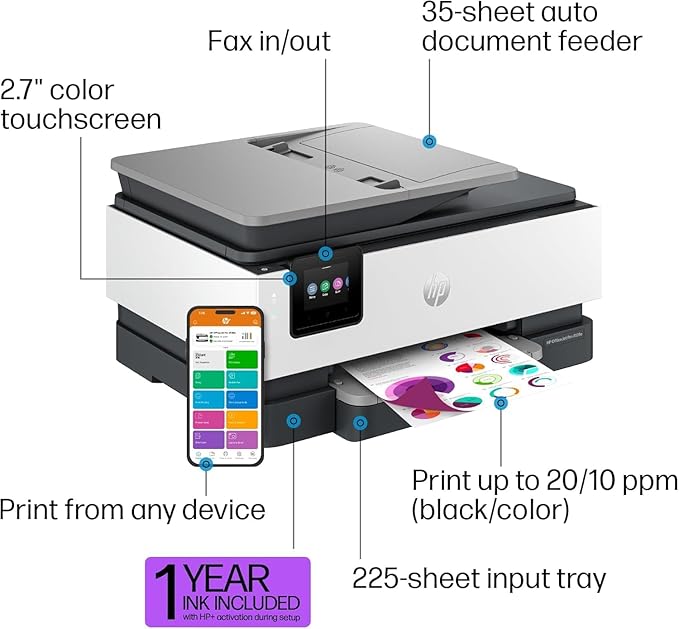 HP OfficeJet Pro 8139e Wireless All-in-One Color Inkjet Printer, Print, scan, Copy, fax, ADF, Duplex Printing Best-for-Home Office, 1 Year of Instant Ink Included (Renewed Premium)-DeskLoop Office