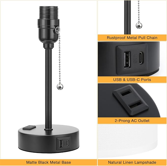 Bedside Table lamp for Bedroom Set of 2 - Image 7