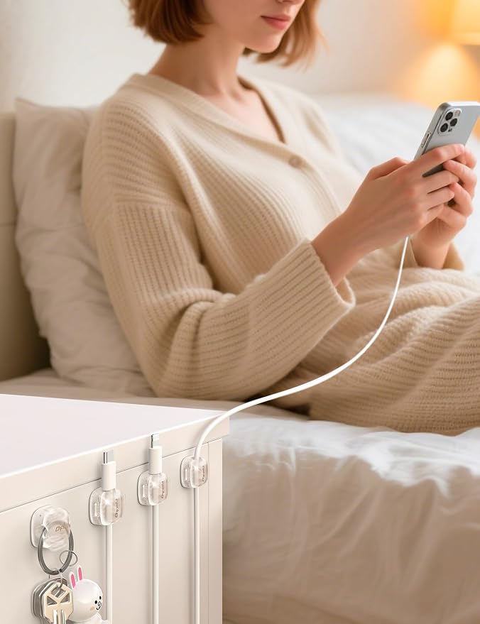 Cable Clips, 8 Pack Cord Holder Cord Organizer Spring Cord Clips Phone Charger - Image 6