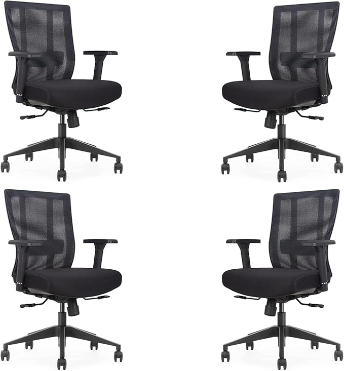 Bitchair Ergonomic Mesh Conference Room Chair - Adjustable Lumbar Support Computer Desk Chair with Height Adjustable Arms - Seat Depth Adjustable Office Chair - (Black) (Pack of 4)-DeskLoop Office