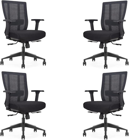 Bitchair Ergonomic Mesh Conference Room Chair - Adjustable Lumbar Support Computer Desk Chair with Height Adjustable Arms - Seat Depth Adjustable Office Chair - (Black) (Pack of 4)-DeskLoop Office