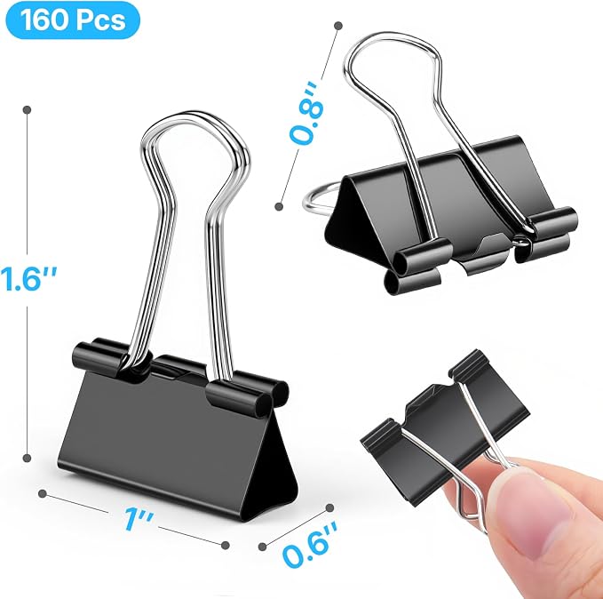 OWLKELA 160 PCS Medium Binder Clips 1 Inch, Metal Paper Clamps Bulk, School and - Image 2