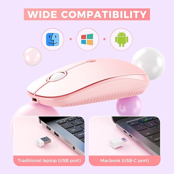 VssoPlor Type C Wireless Mouse, USB C MacBook Wireless Mouse Dual Mode 2.4G Cordless Mice with Nano USB and Type C Receiver Compatible with PC, Laptop, MacBook, ipad-Gradient Pink-DeskLoop Office