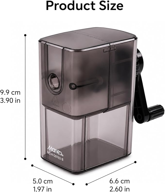 Marie’s Manual Pencil Sharpener, 5 Point Modes, Transparent Shavings Bin - Image 7