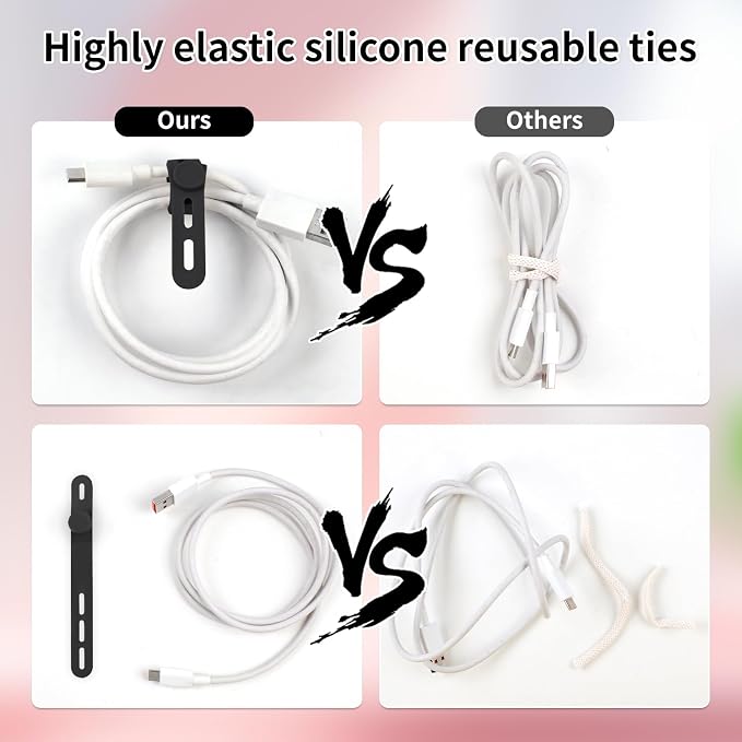 Oligei 25 Pcs Silicone Cable Ties, Cable Ties Reusable, High Elasticity Cord - Image 4