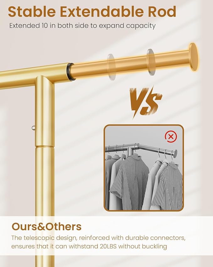 Heavy Duty Clothes Rack, Metal Clothing Rack Load 450 LBS, Rolling Coat Racks for Hanging Clothes with Lockable Wheels, Wardrobe Closet Garment Racks for Bedroom, Gold-DeskLoop Office
