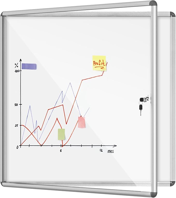 38"x38" Enclosed Bulletin Board, Lockable Weather-Resistant Aluminum Noticeboard for School & Office, Silver Frame w/Magentic Whiteboard-DeskLoop Office