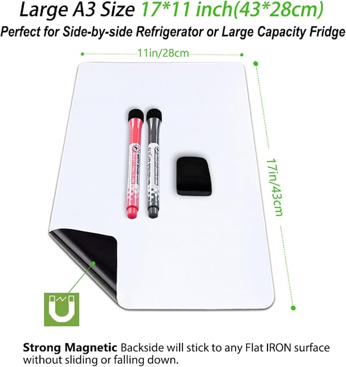 Magnetic Dry Erase Board Fridge Whiteboard Sheet 17"x11", Flexible Refrigerator - Image 4