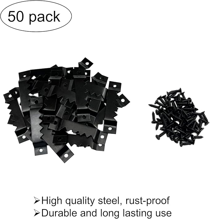50 Pack Large Heavy Sawtooth Picture Hangers Steel Picture Hangers with Screws Picture Hang Solutions, for Hanging Clock Paintings Artwork Picture Frame Hook Photos (Black，Supports 50 lbs)-DeskLoop Office
