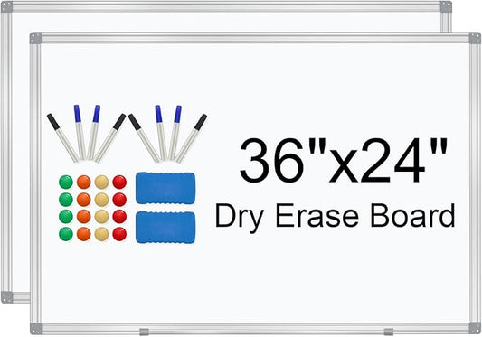 H-Qprobd White Board 36" x 24" Dry Erase Board for Wall Whiteboard 3' x 2' (2 Pack) Magnetic Presentation Board with Long Pen Tray, Wall-Mounted White Boards for Home, Office and School-DeskLoop Office