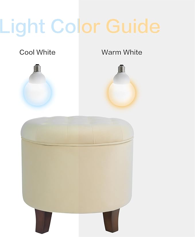 Homepop Home Decor | Upholstered Round Velvet Tufted Foot Rest Ottoman | Ottoman with Storage for Living Room & Bedroom | Decorative Home Furniture, Cream-DeskLoop Office