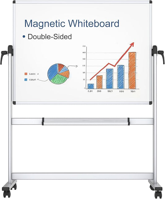 VIZ-PRO Double-Sided Magnetic Mobile Whiteboard, 48 x 36 Inches, Aluminium by VIZ-PRO