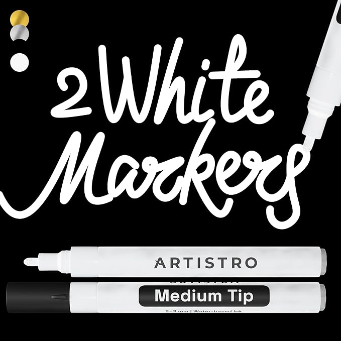 ARTISTRO 2 White Acrylic Paint Markers - 3mm Medium-Tip Paint Pens - Perfect by ARTISTRO