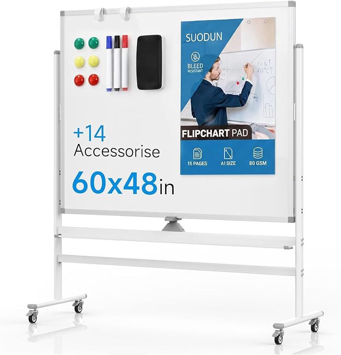 Rolling Whiteboard 60"x48" Magnetic Dry Erase Board by RollingWhiteboard