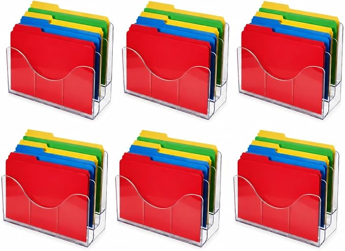 Azar Displays 250099-6PK Three Tier File and Brochure Desktop Wall Organizer by AzarDisplays