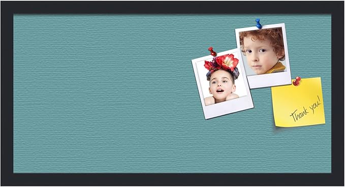 PinPix 24x12 Inch Cork Bulletin Board. This Decorative Framed Pin Board Comes with Aqua Pastel Design and a Satin Black Frame. Ideal for Home Office Decor or Message Board (PinPix-1806)-DeskLoop Office