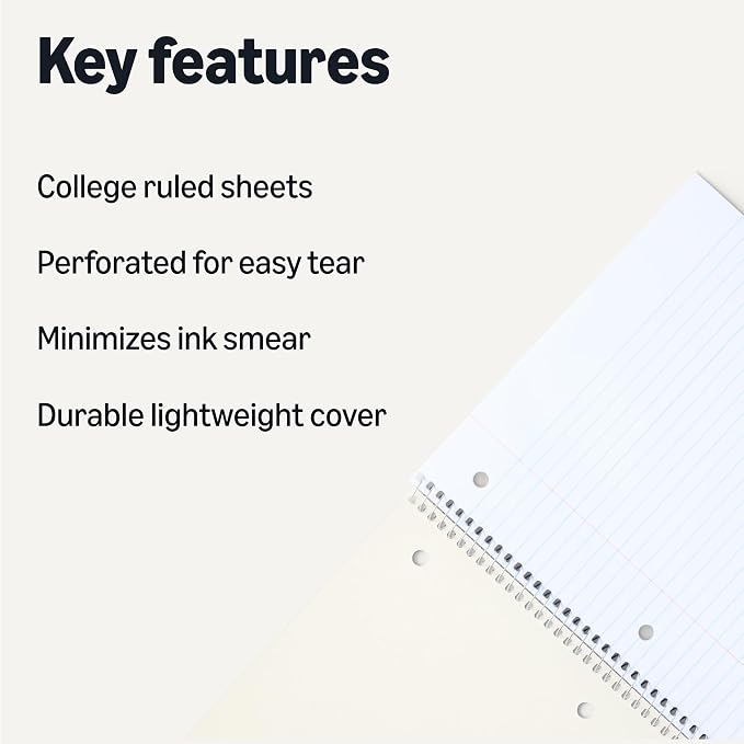 Amazon Basics College-Ruled Spiral Notebooks, 70 Sheets, 10.5" x 8", Perforated - Image 2