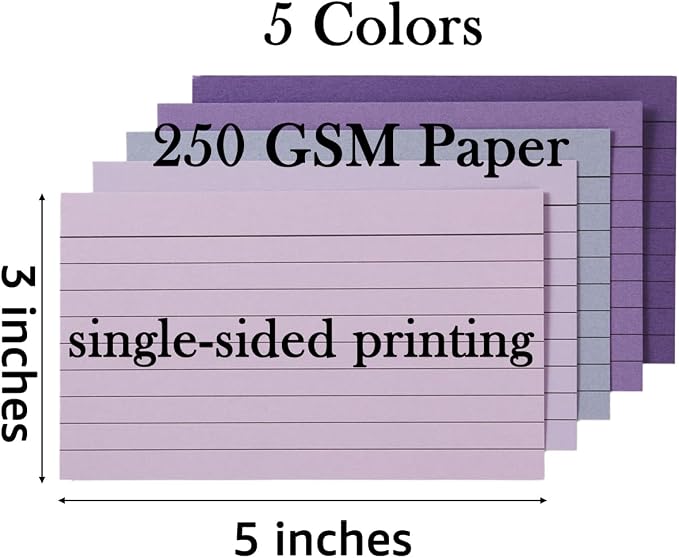 100 Sheets 3x5 Colored Ruled Note Cards Index Cards, 5 Purple | 250 GSM Heavy - Image 2